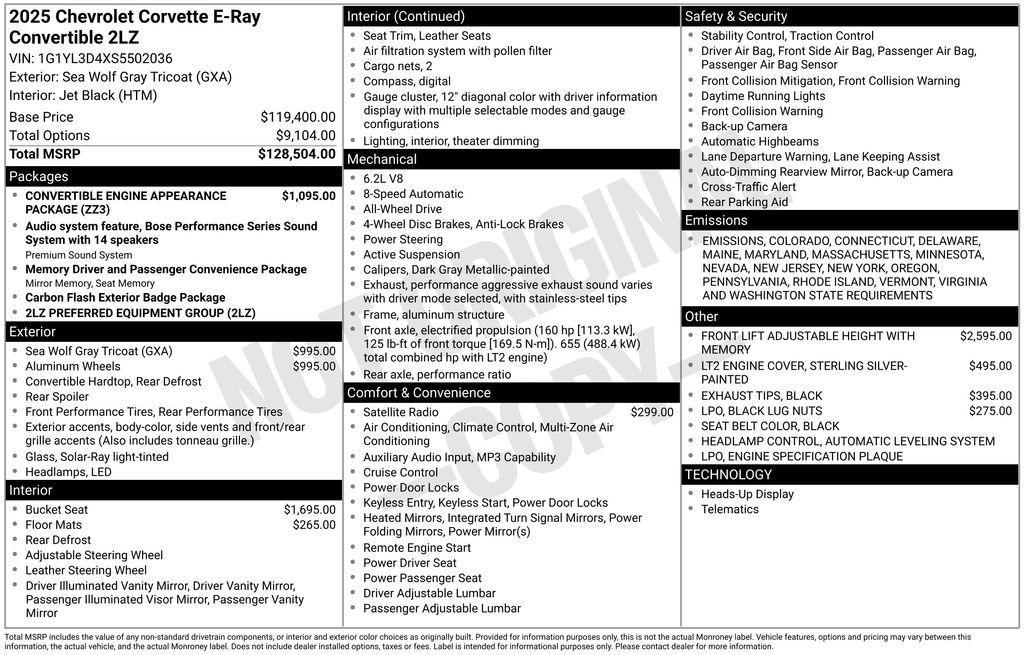 new 2025 Chevrolet Corvette car, priced at $123,384