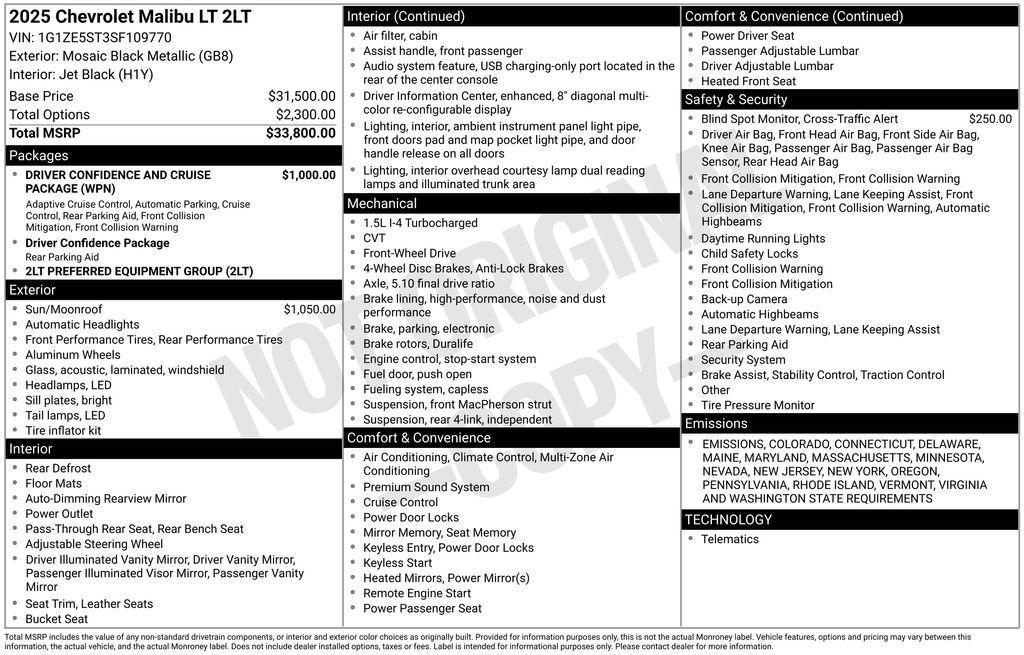 new 2025 Chevrolet Malibu car, priced at $32,995