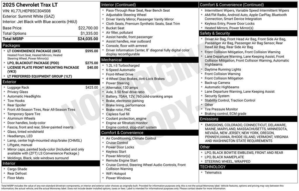 new 2025 Chevrolet Trax car, priced at $24,630
