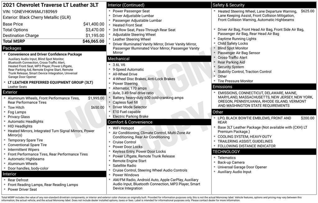 used 2021 Chevrolet Traverse car, priced at $29,232