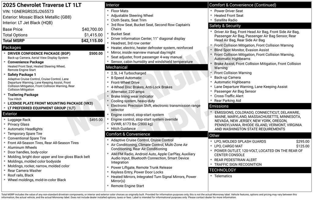 new 2025 Chevrolet Traverse car, priced at $42,650