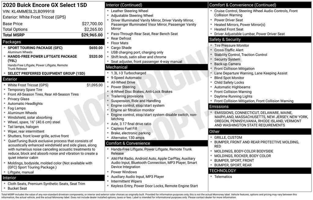 used 2020 Buick Encore GX car, priced at $20,206