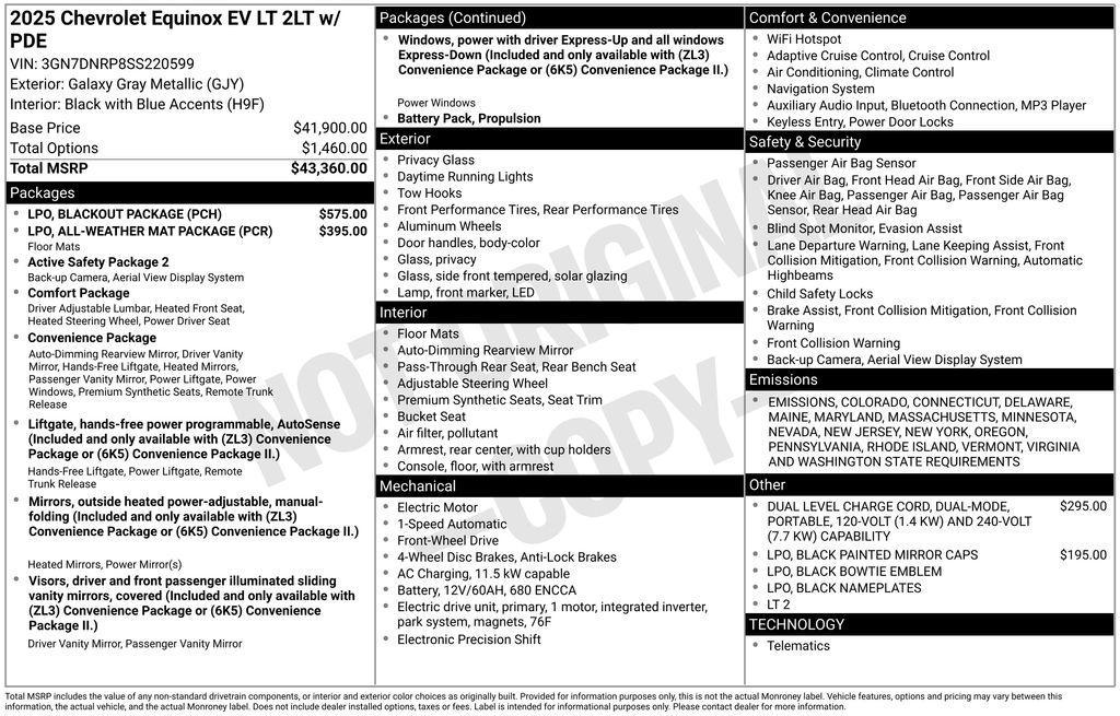 new 2025 Chevrolet Equinox EV car, priced at $37,460