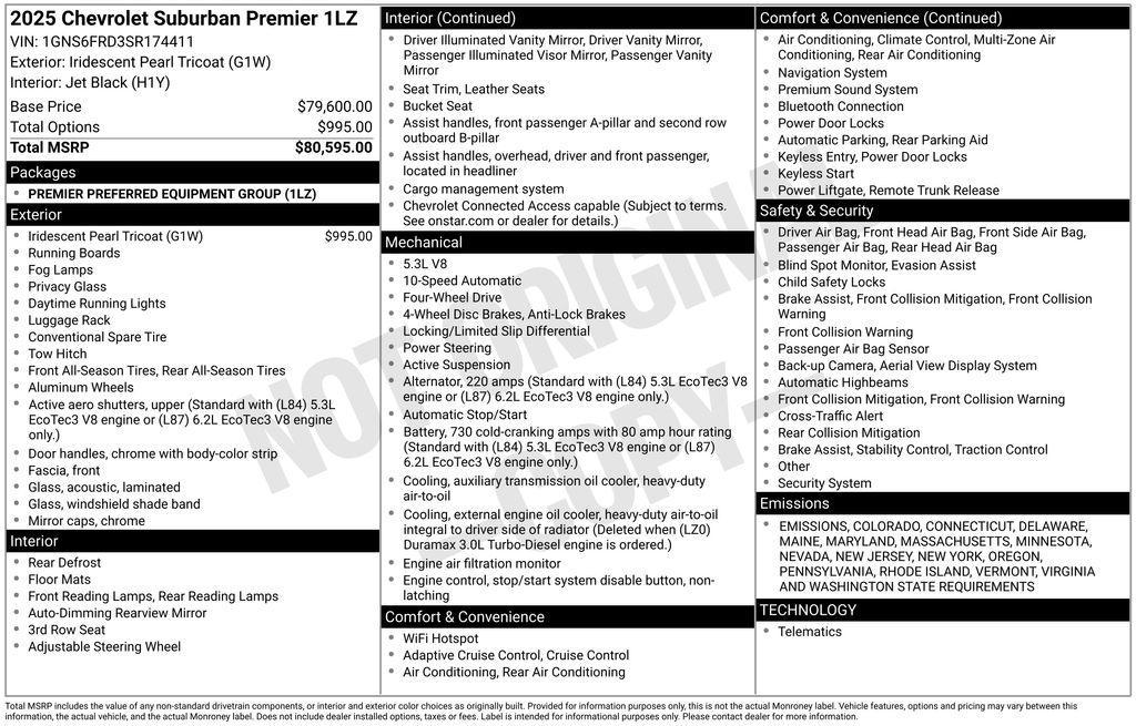 new 2025 Chevrolet Suburban car, priced at $80,590