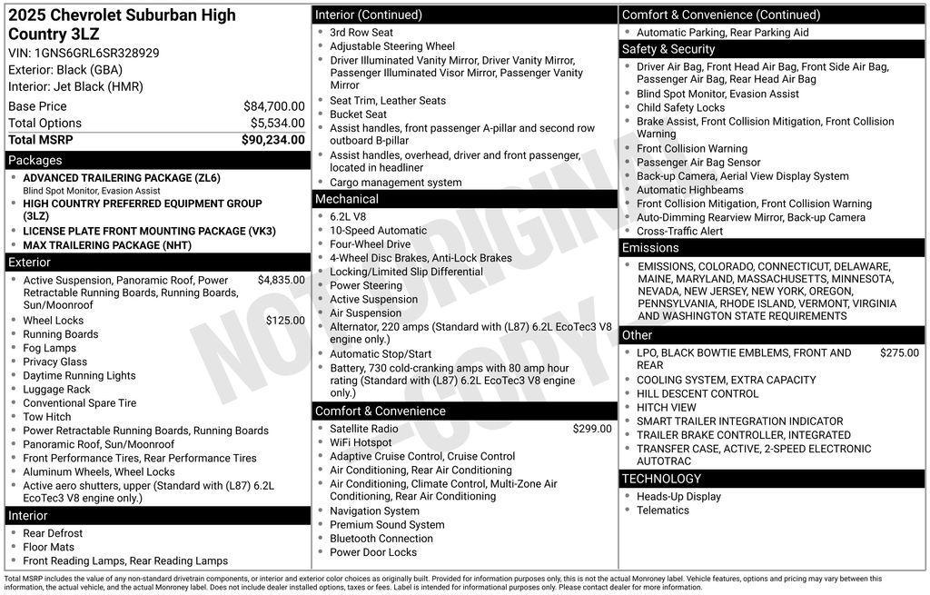 new 2025 Chevrolet Suburban car, priced at $90,304