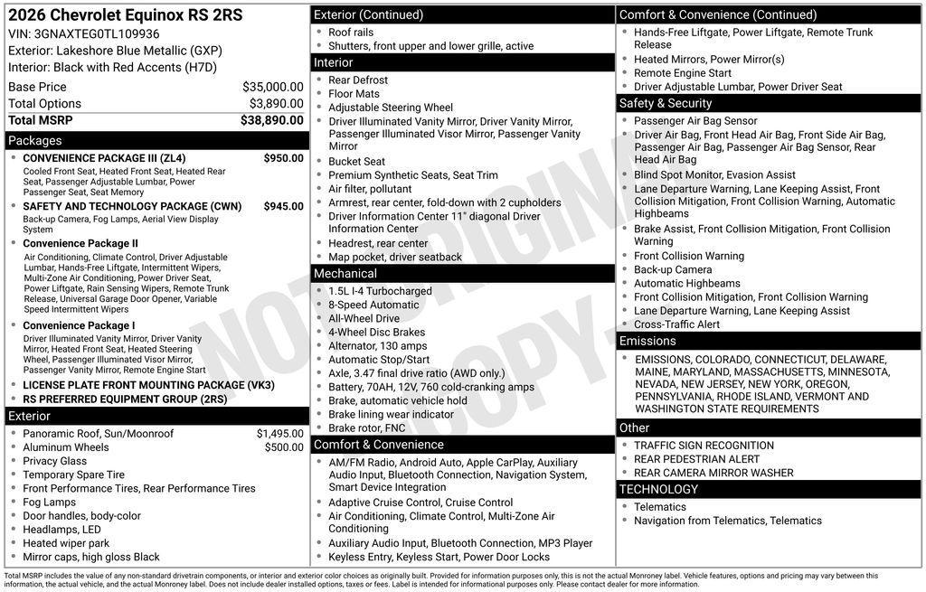 new 2026 Chevrolet Equinox car, priced at $39,825
