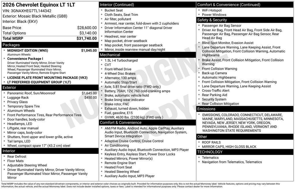 new 2026 Chevrolet Equinox car, priced at $32,525