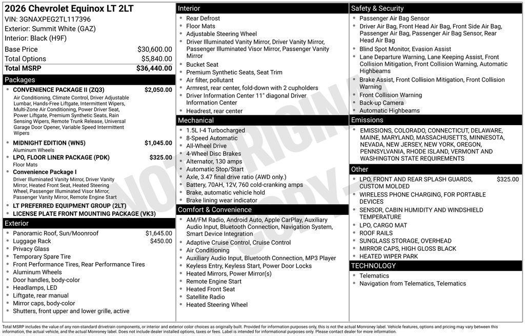 new 2026 Chevrolet Equinox car, priced at $37,165