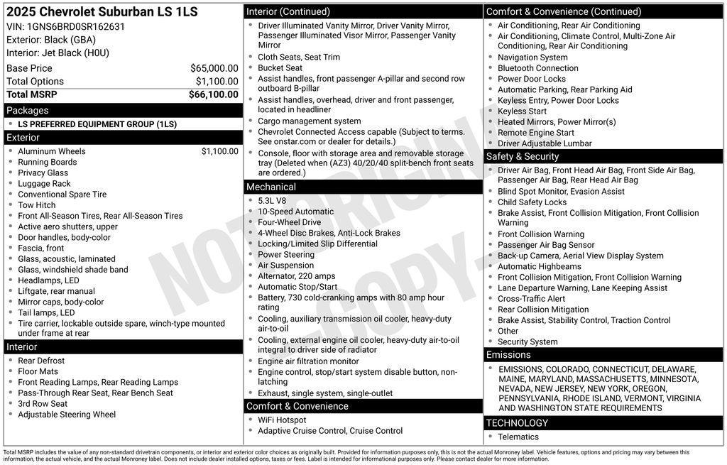 new 2025 Chevrolet Suburban car, priced at $66,095