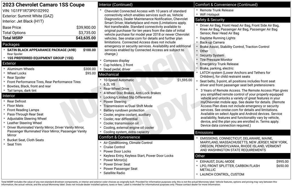 used 2023 Chevrolet Camaro car, priced at $43,733