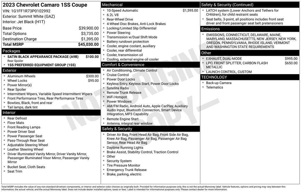 used 2023 Chevrolet Camaro car, priced at $40,895