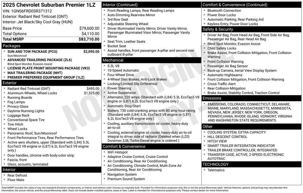 new 2025 Chevrolet Suburban car, priced at $84,405