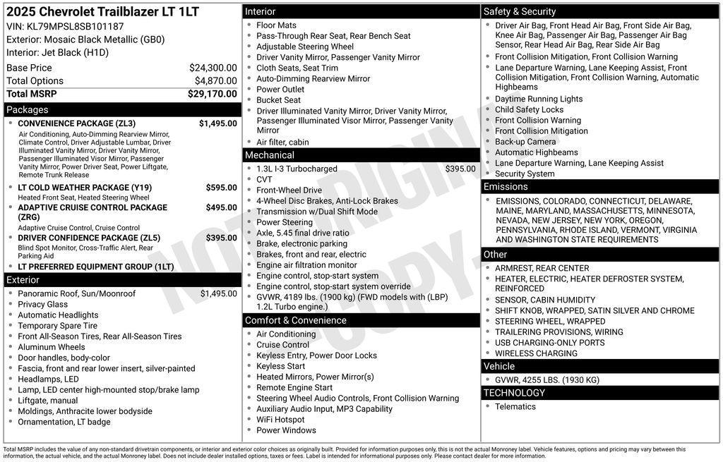 new 2025 Chevrolet TrailBlazer car, priced at $29,465