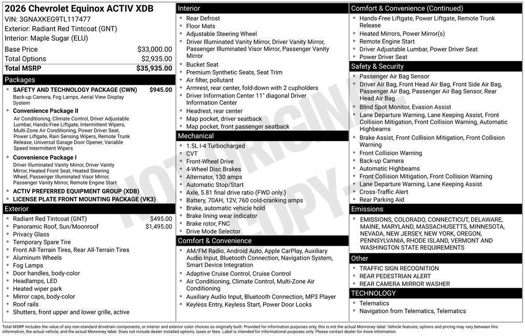 new 2026 Chevrolet Equinox car, priced at $36,870