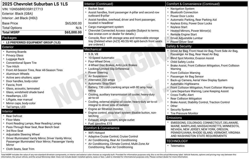 new 2025 Chevrolet Suburban car, priced at $64,995