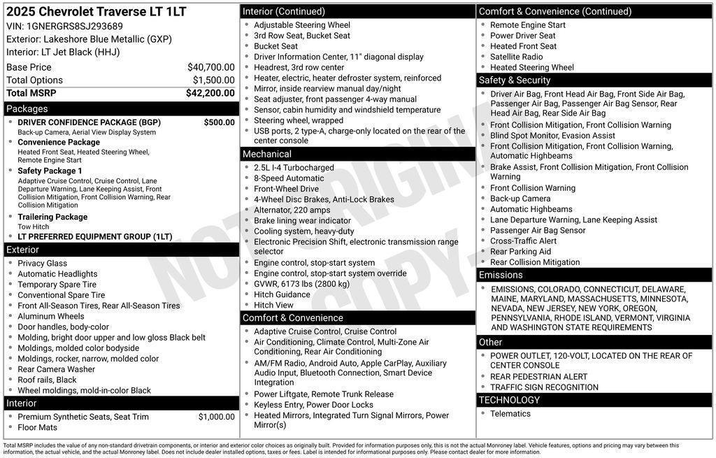 new 2025 Chevrolet Traverse car, priced at $42,695