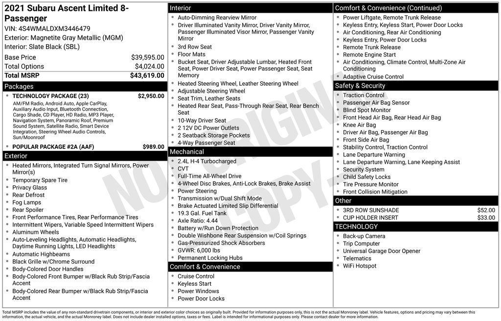 used 2021 Subaru Ascent car, priced at $15,989