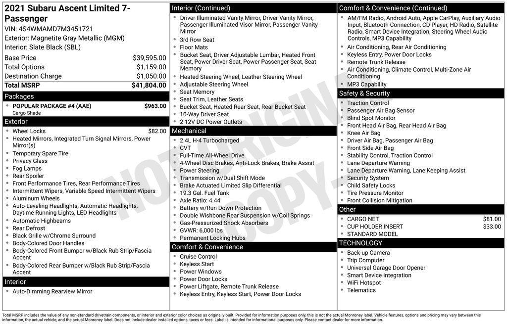 used 2021 Subaru Ascent car, priced at $25,989