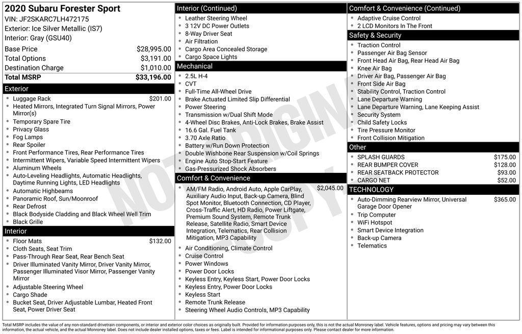 used 2020 Subaru Forester car, priced at $20,963