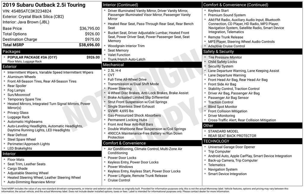 used 2019 Subaru Outback car, priced at $18,692