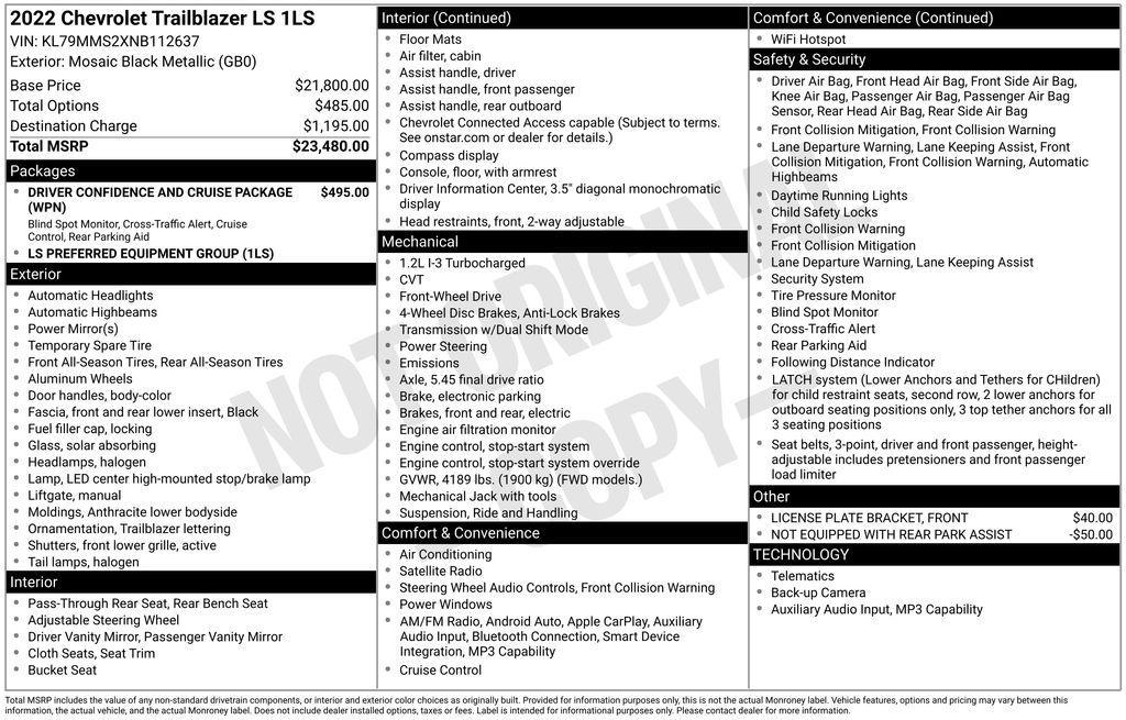 used 2022 Chevrolet TrailBlazer car, priced at $15,757