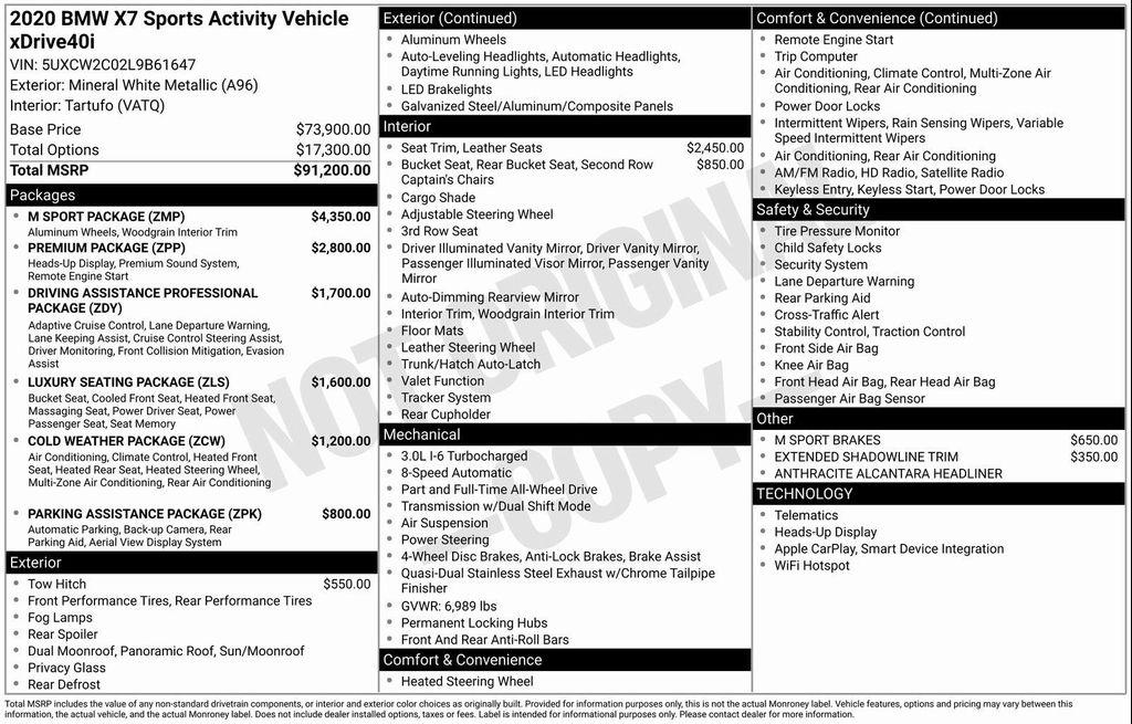 used 2020 BMW X7 car, priced at $38,875