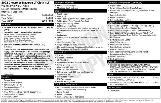 used 2022 Chevrolet Traverse car, priced at $30,258
