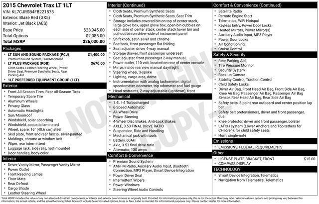 used 2015 Chevrolet Trax car, priced at $9,720