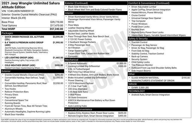 used 2021 Jeep Wrangler Unlimited car, priced at $31,733