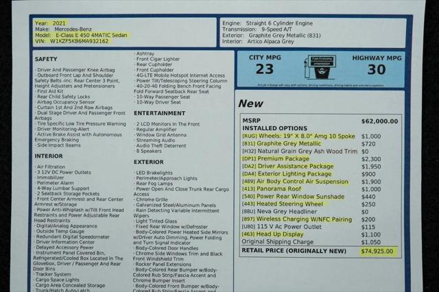 used 2021 Mercedes-Benz E-Class car, priced at $45,000