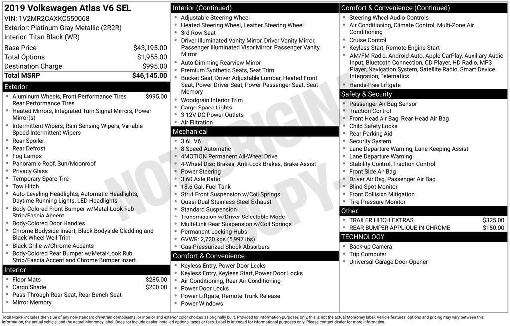 used 2019 Volkswagen Atlas car, priced at $16,940