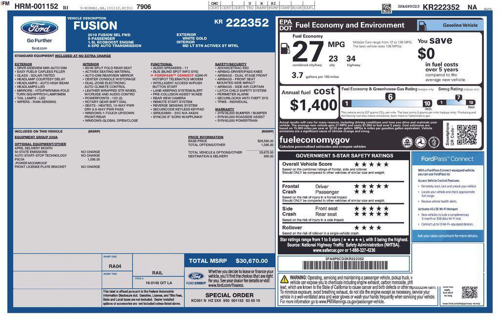 used 2019 Ford Fusion car, priced at $15,529