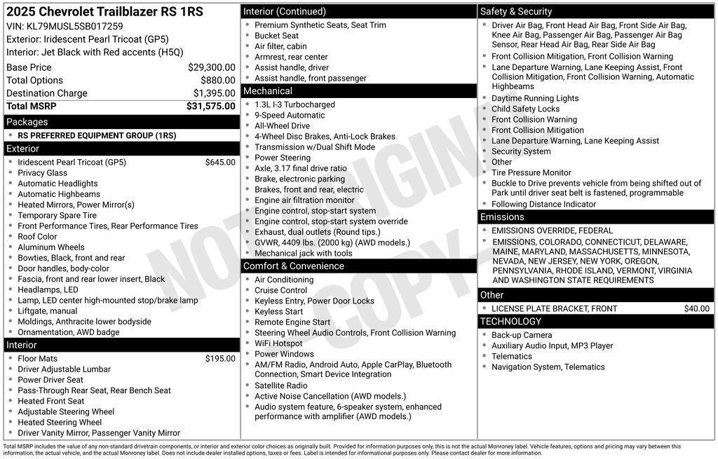 used 2025 Chevrolet TrailBlazer car, priced at $28,147