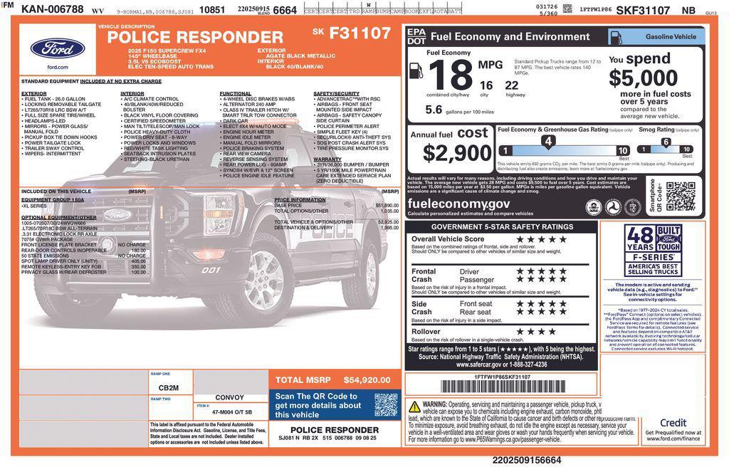 new 2025 Ford F-150 car, priced at $54,920