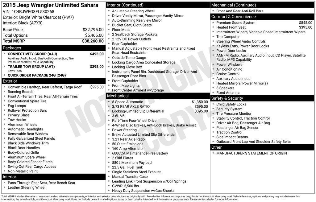 used 2015 Jeep Wrangler Unlimited car, priced at $20,728