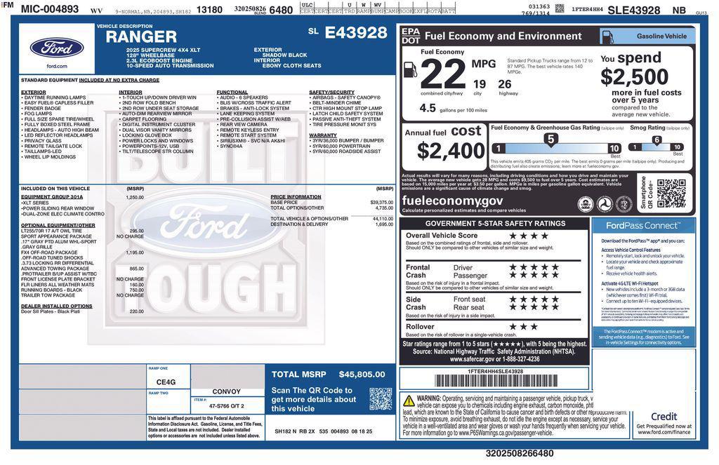 new 2025 Ford Ranger car, priced at $42,805