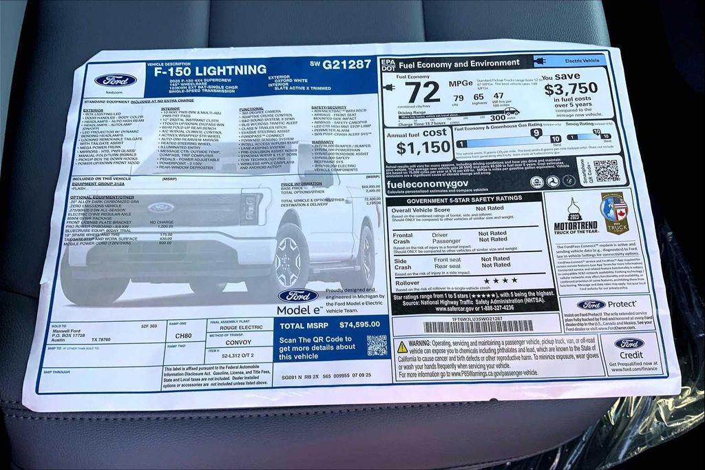 new 2025 Ford F-150 Lightning car, priced at $63,655