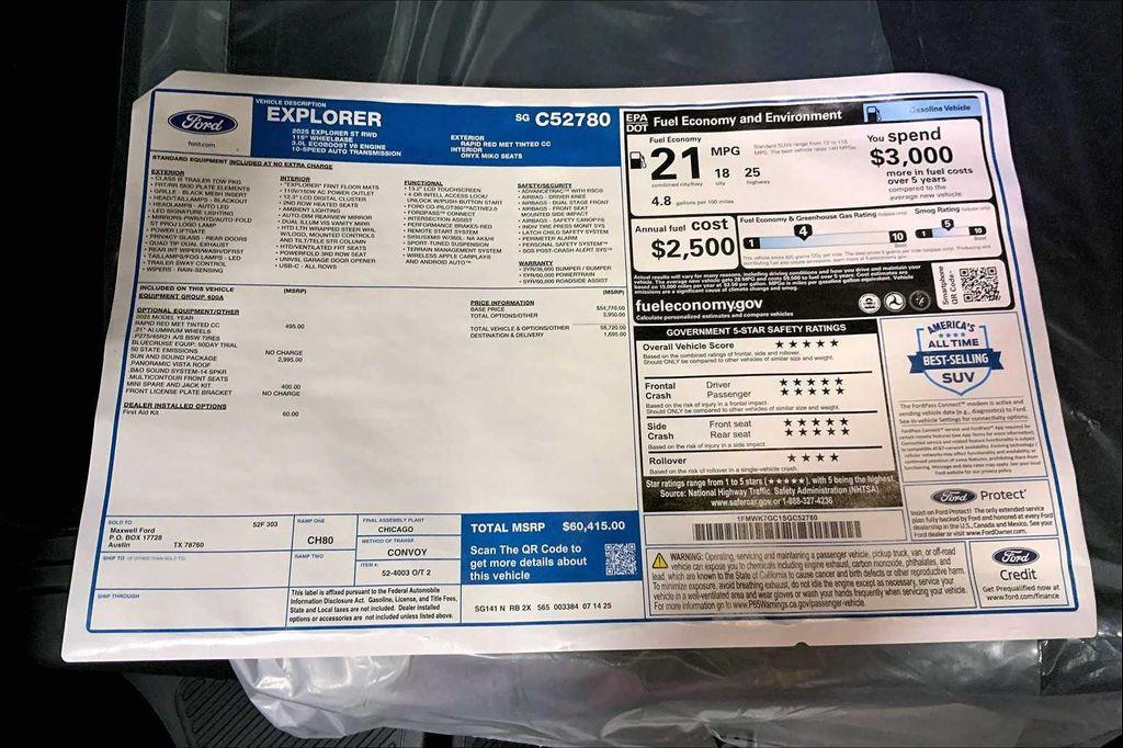 new 2025 Ford Explorer car, priced at $54,062