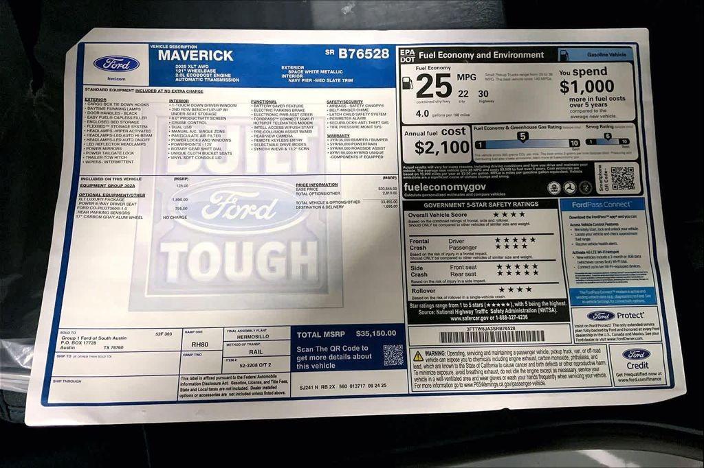 new 2025 Ford Maverick car, priced at $34,150