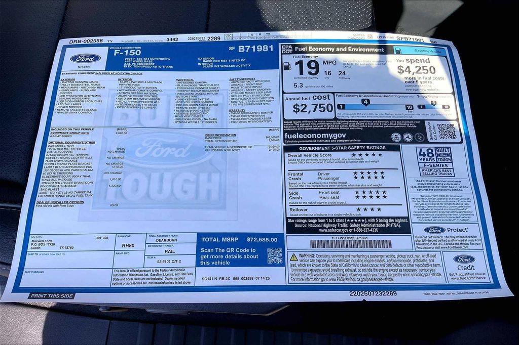 new 2025 Ford F-150 car, priced at $64,033