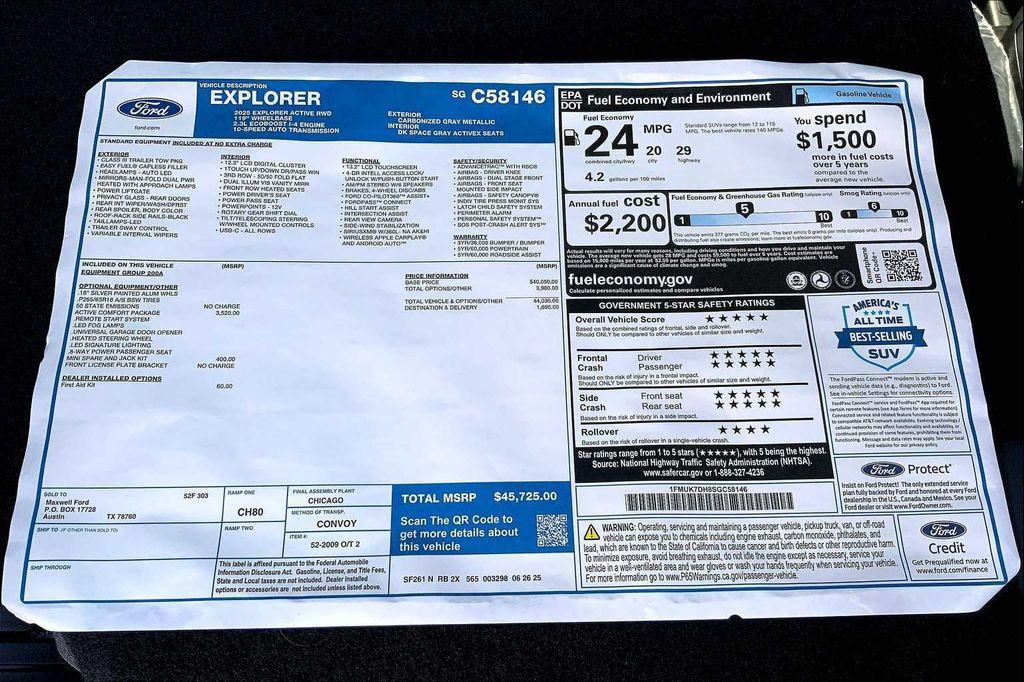 new 2025 Ford Explorer car, priced at $39,986