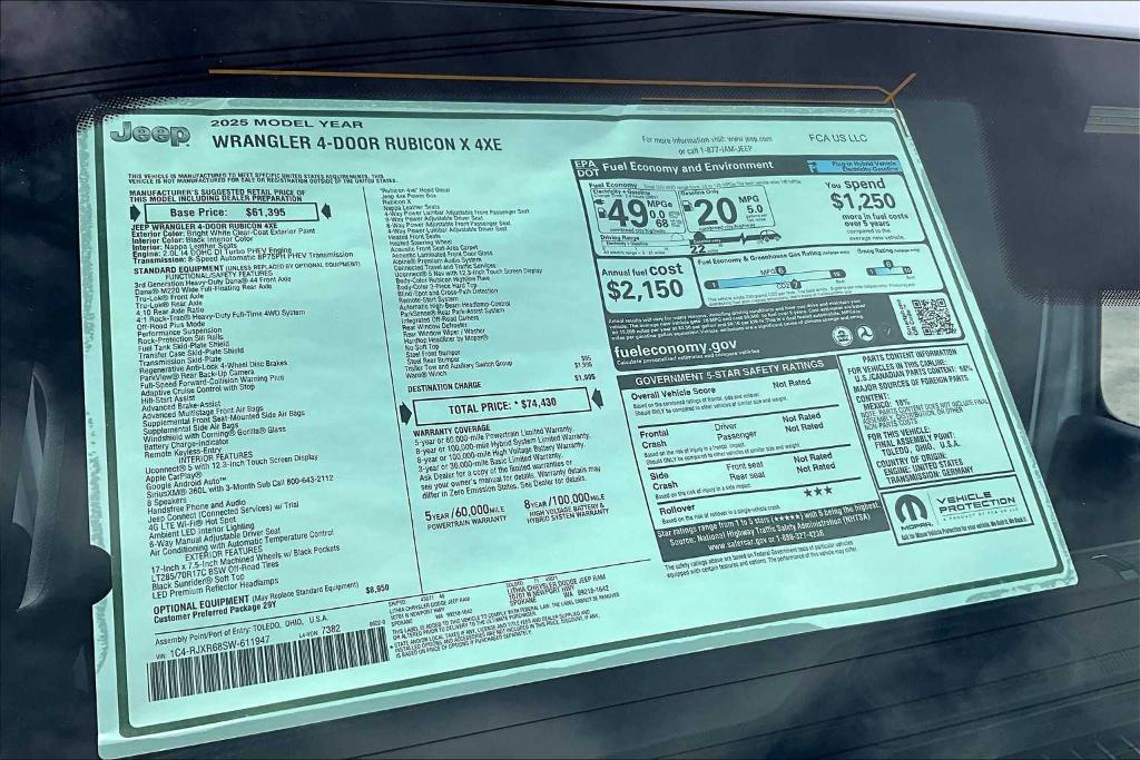 new 2025 Jeep Wrangler 4xe car, priced at $68,799