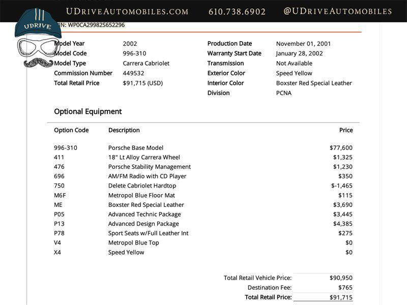 used 2002 Porsche 911 car, priced at $49,900