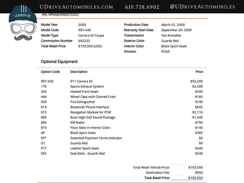 used 2009 Porsche 911 car, priced at $119,900