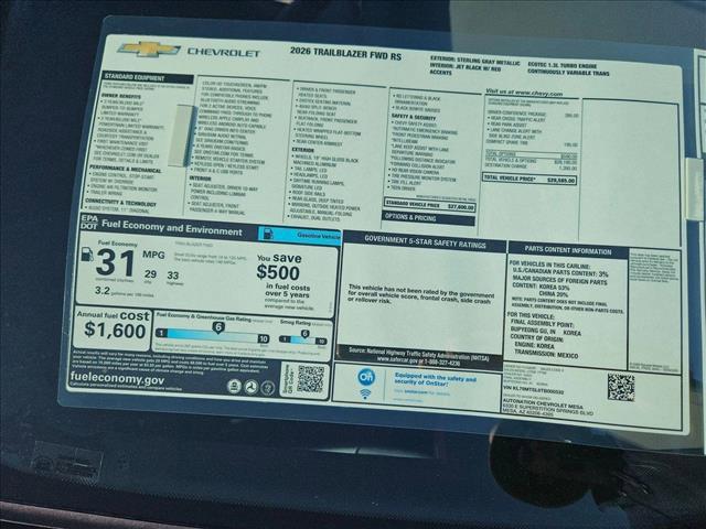 new 2026 Chevrolet TrailBlazer car, priced at $26,585