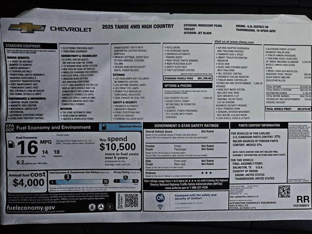 new 2025 Chevrolet Tahoe car, priced at $88,651