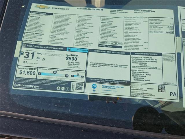 new 2026 Chevrolet TrailBlazer car, priced at $31,736