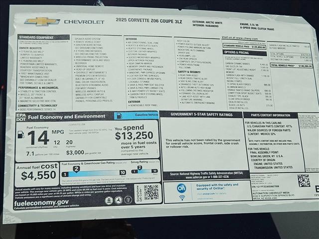 new 2025 Chevrolet Corvette car, priced at $142,280
