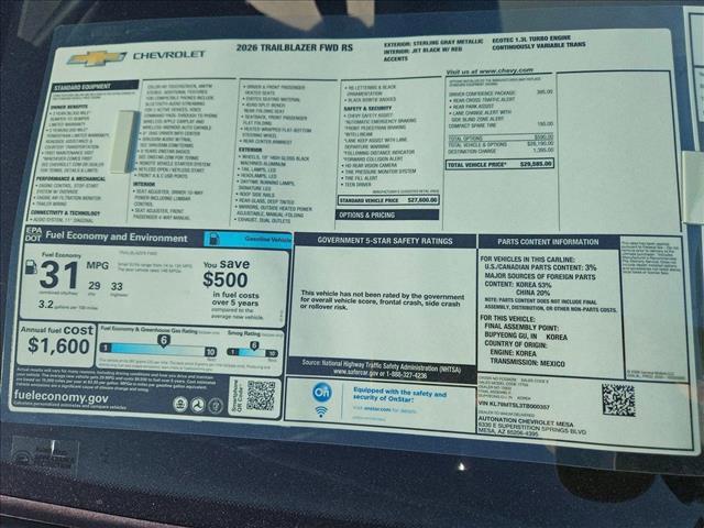 new 2026 Chevrolet TrailBlazer car, priced at $26,585