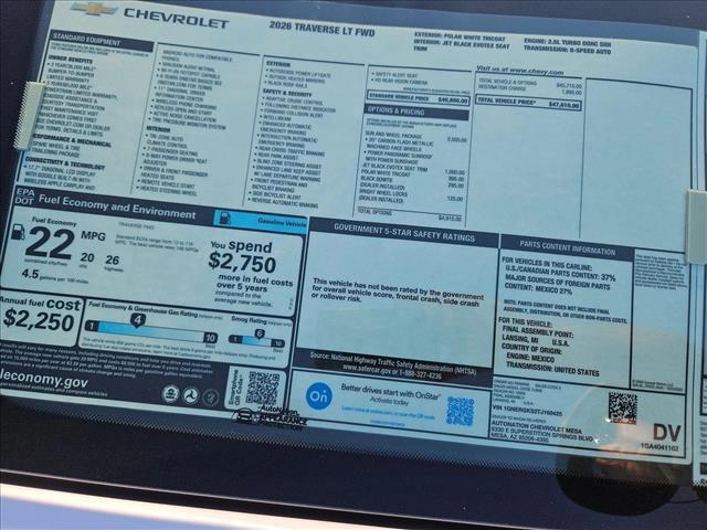 new 2026 Chevrolet Traverse car, priced at $47,610